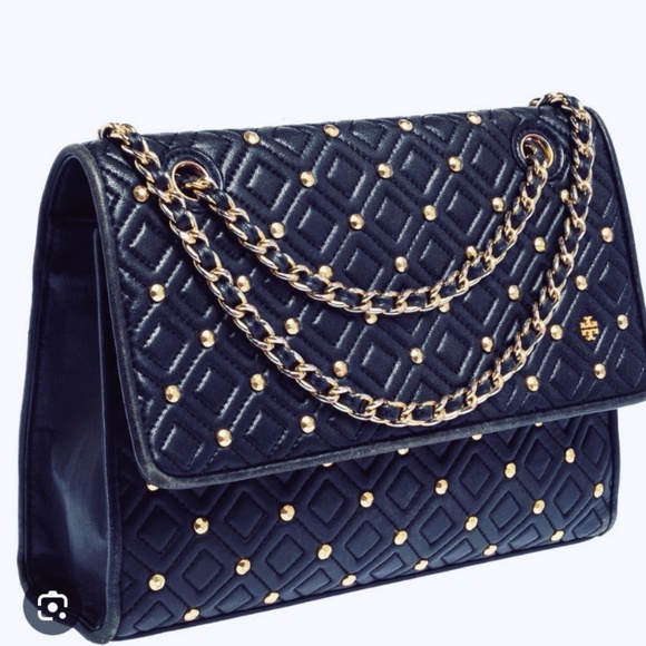 SOLD New Tory Burch Fleming Stud Large Shoulder Bag Navy - Picture 11 of 12